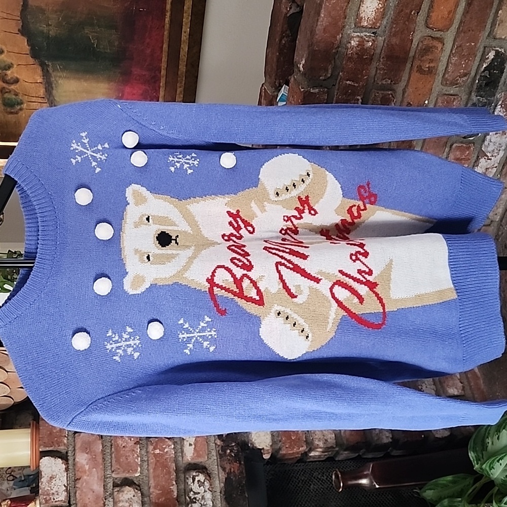 Blue Polar Bear Oversized Christmas Sweater - Picture 1 of 6
